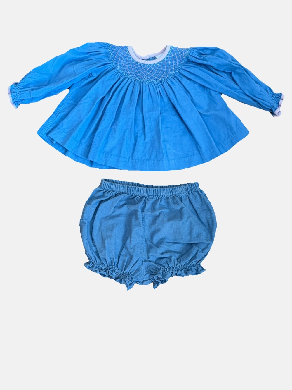 Lullaby Set Blue Corduroy Smocked Dress Top & Bloomers Set 18M
